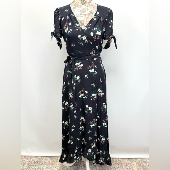 CHELSEA 28 Navy floral tie sleeve wrap maxi dress size S. - Picture 2 of 13